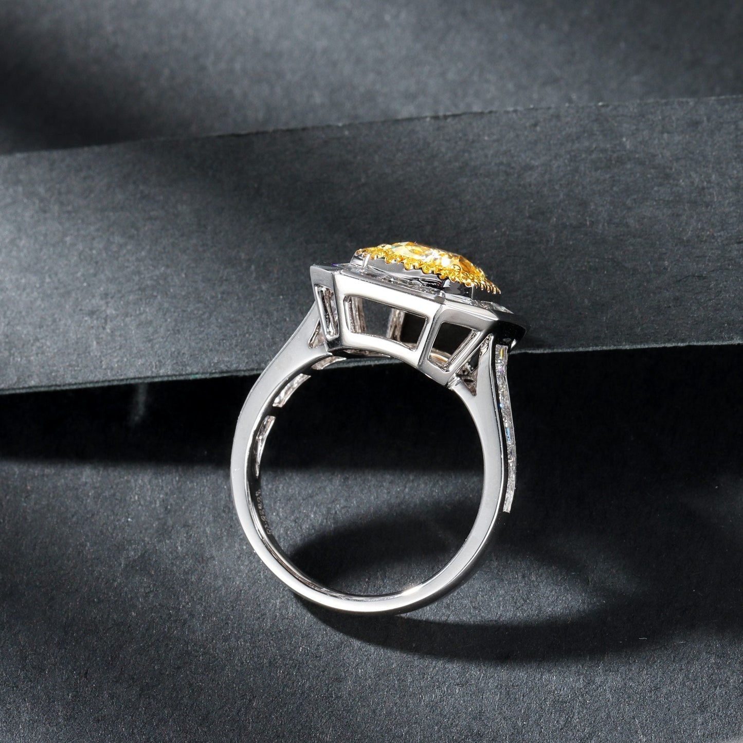 Luxurious Cushion-Cut Yellow Diamond T-Shaped Ring Jewelry Jeweler.Jewelry