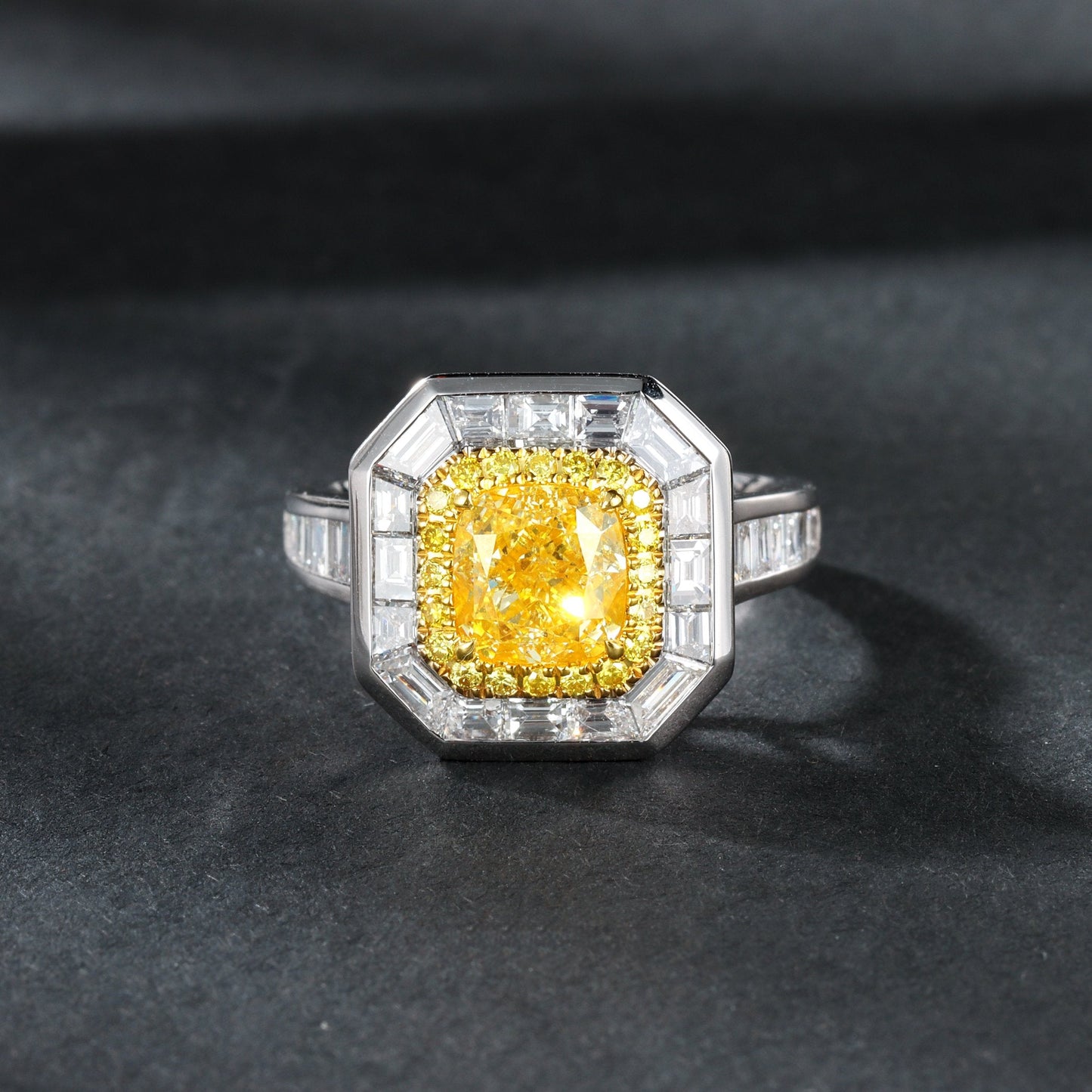 Luxurious Cushion-Cut Yellow Diamond T-Shaped Ring Jewelry Jeweler.Jewelry