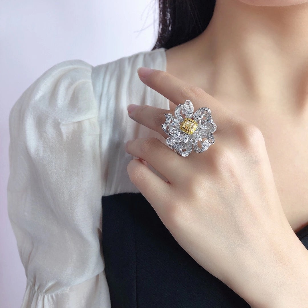 Luxurious Cushion & Marquise Cut Yellow Diamond Ring - Premium Jewelry - Brooch