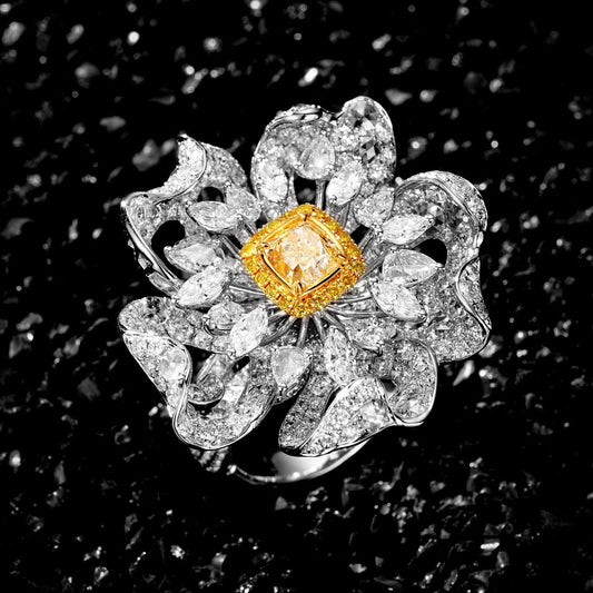 Luxurious Cushion & Marquise Cut Yellow Diamond Ring - Premium Jewelry - Brooch