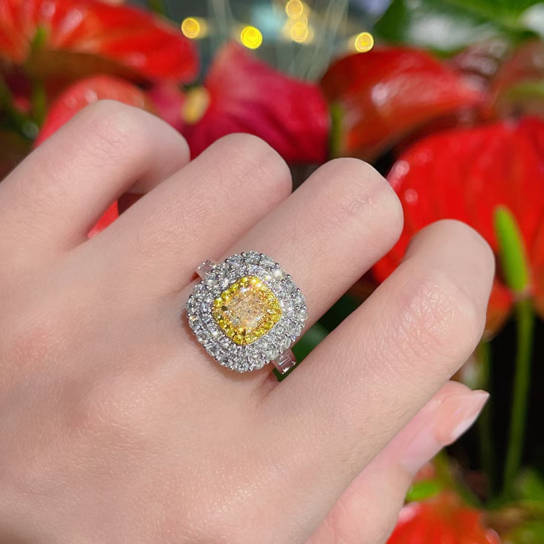 Luxurious Diamond Cushion-Cut Ring - Premium Jewelry Collection - Yellow Diamond Ring