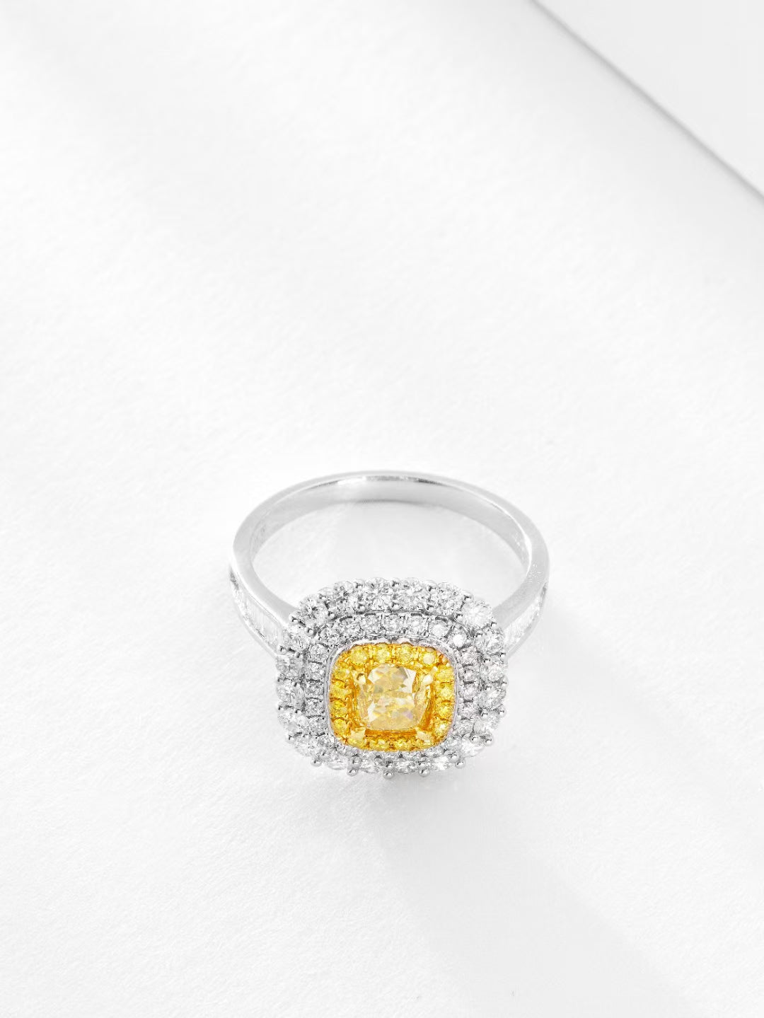 Luxurious Diamond Cushion-Cut Ring - Premium Jewelry Collection - Yellow Diamond Ring