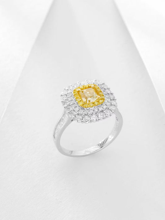 Luxurious Diamond Cushion-Cut Ring - Premium Jewelry Collection - Yellow Diamond Ring