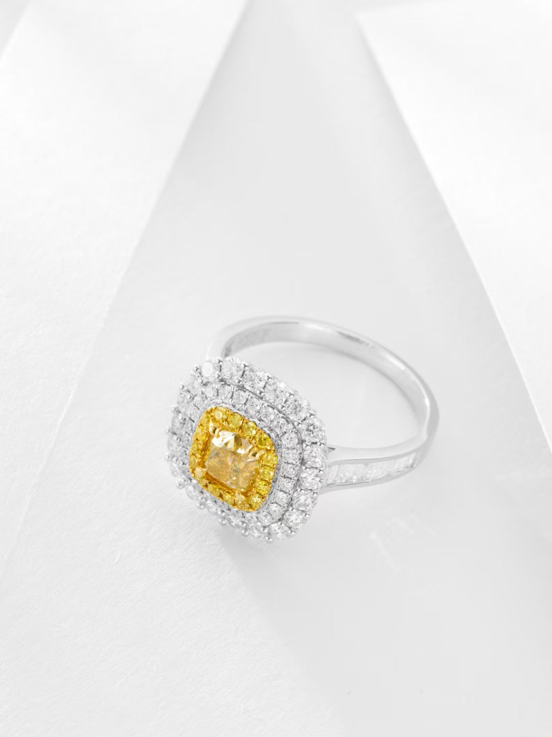 Luxurious Diamond Cushion-Cut Ring - Premium Jewelry Collection - Yellow Diamond Ring