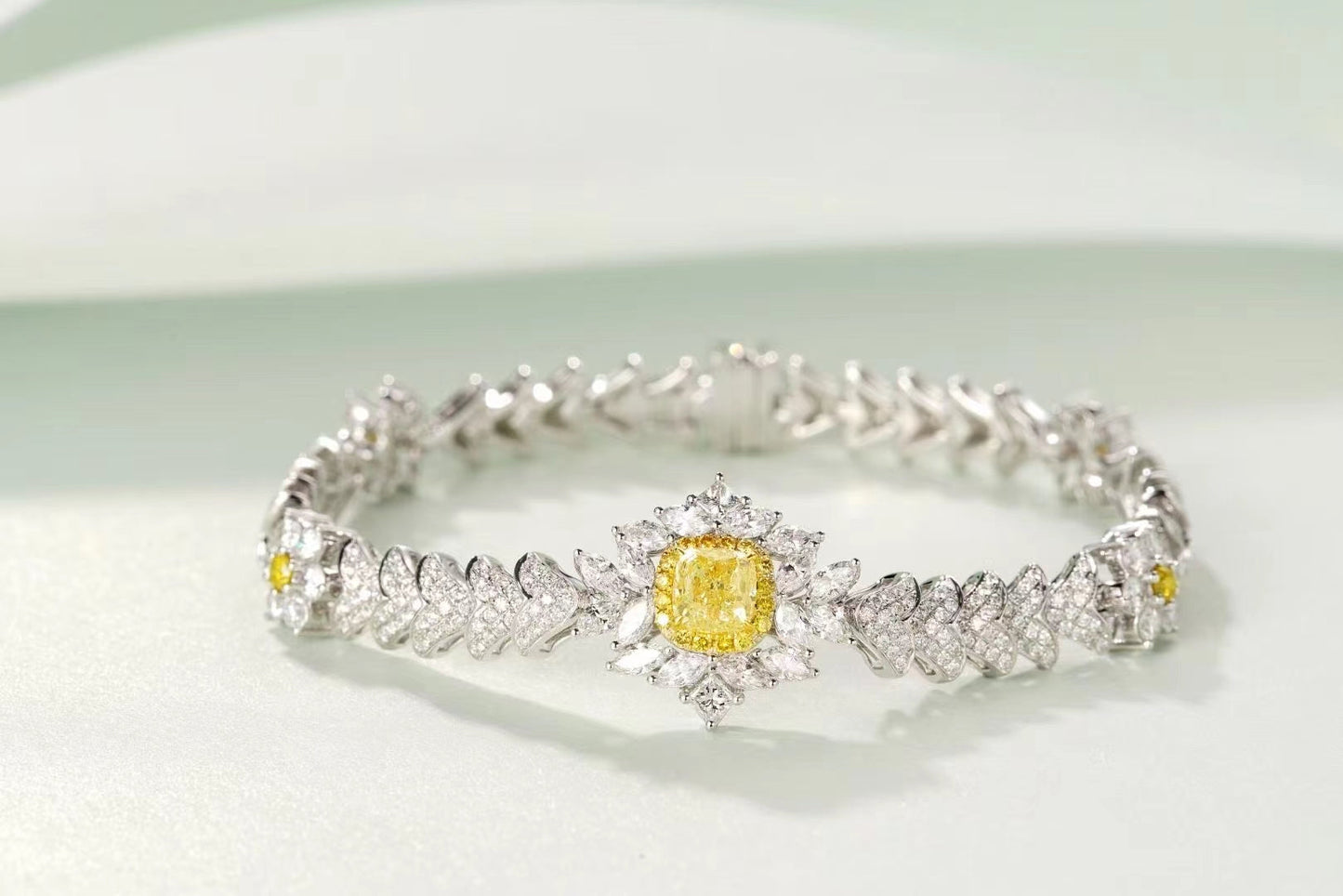 Luxurious Diamond Cushion V-Shape Bracelet - Premium Jewelry - Yellow Diamond Bracelet