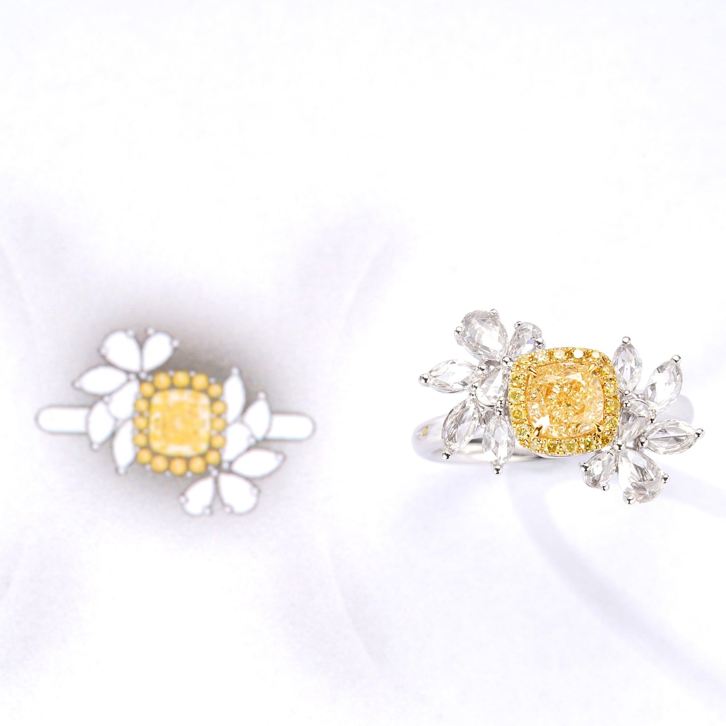 Luxurious Diamond Double Flower Ring - Premium Jewelry Collection - Yellow Diamond Ring