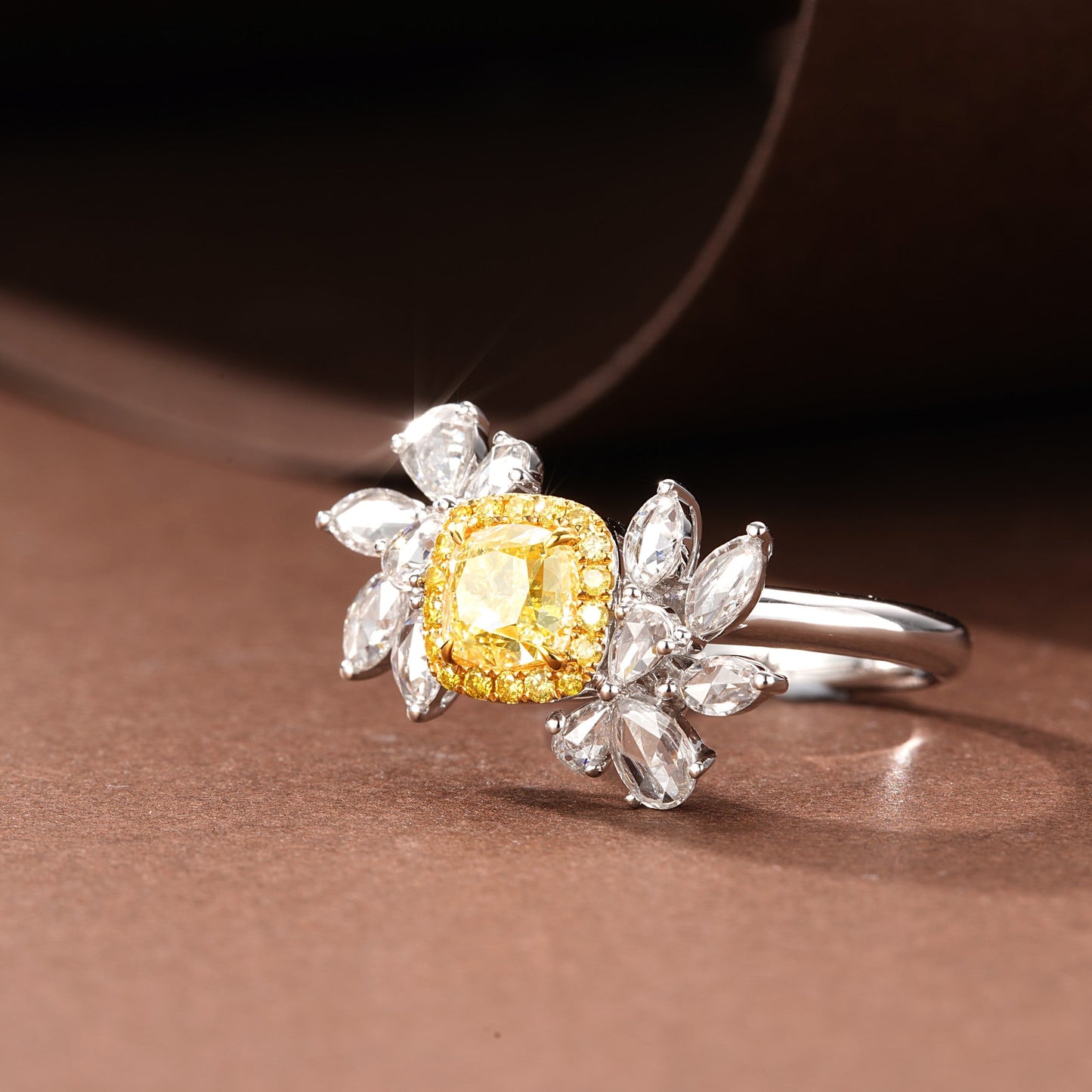 Luxurious Diamond Double Flower Ring - Premium Jewelry Collection - Yellow Diamond Ring