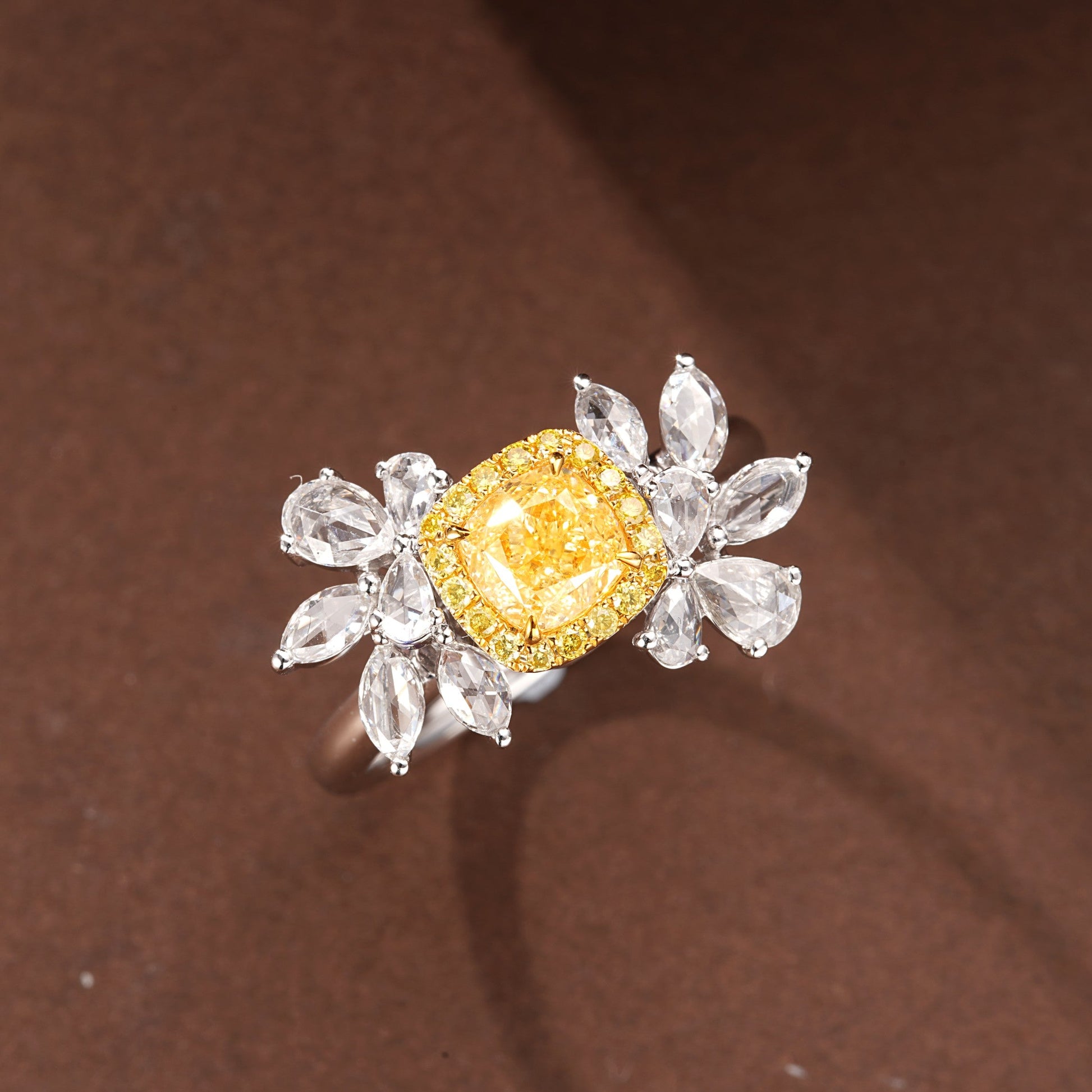 Luxurious Diamond Double Flower Ring - Premium Jewelry Collection - Yellow Diamond Ring