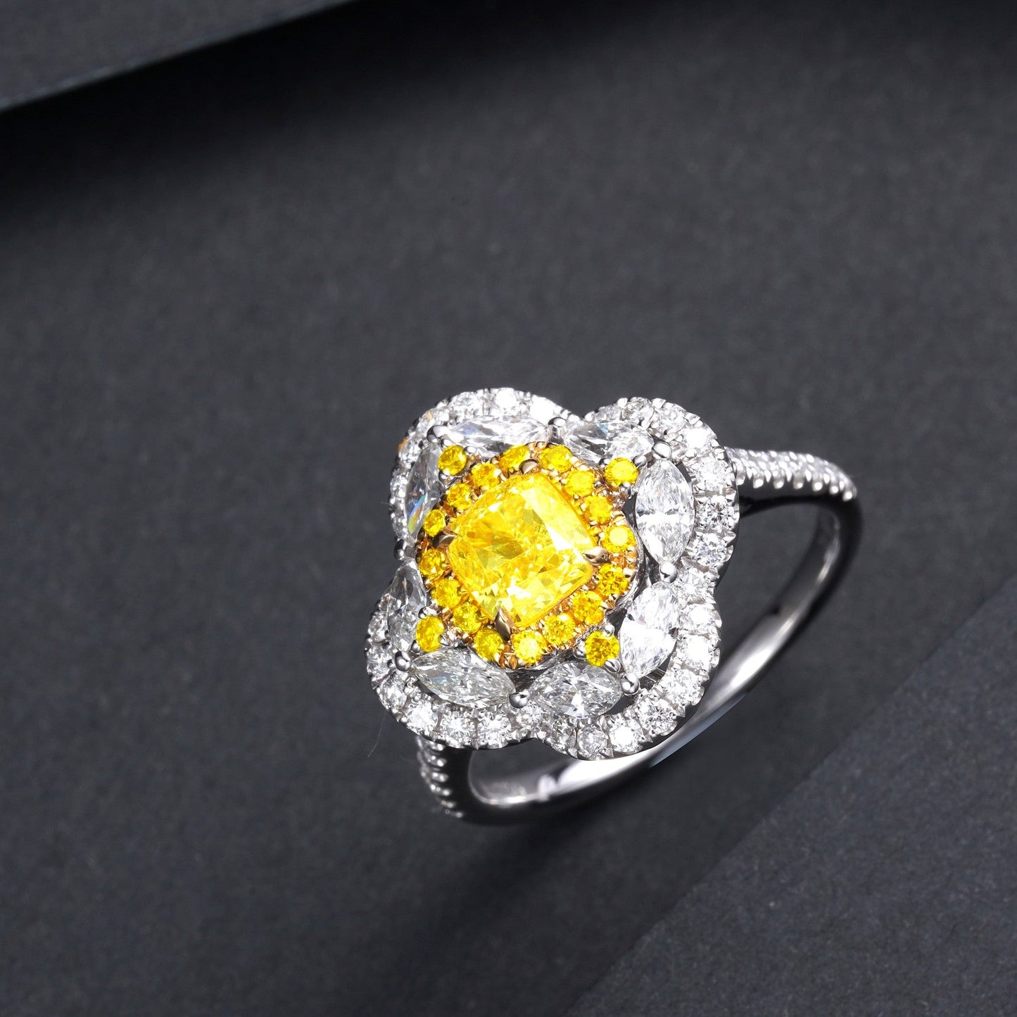 Luxurious Diamond Double Halo Ring - Fine Jewelry Collection - Yellow Diamond Ring