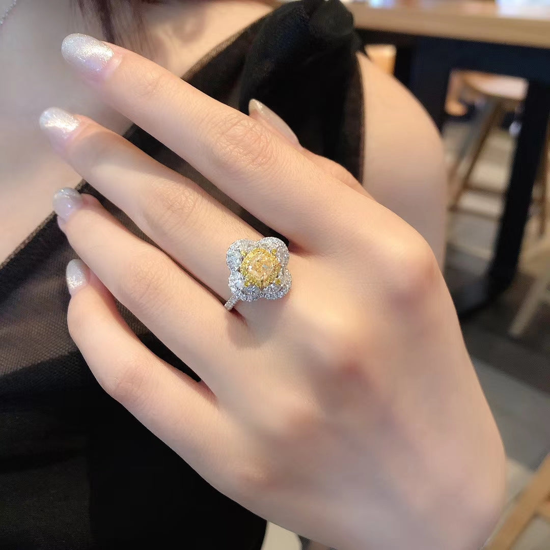 Luxurious Diamond Double Halo Ring - Fine Jewelry Collection - Yellow Diamond Ring