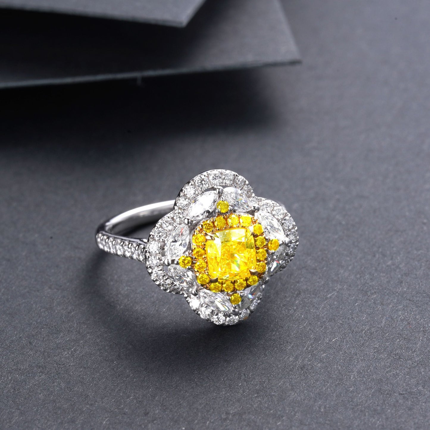 Luxurious Diamond Double Halo Ring - Fine Jewelry Collection - Yellow Diamond Ring