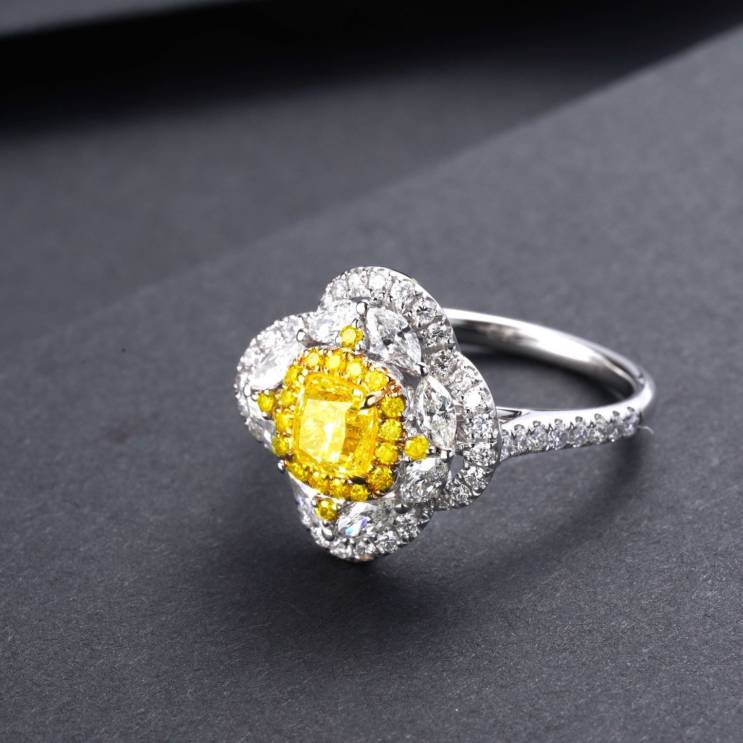 Luxurious Diamond Double Halo Ring - Fine Jewelry Collection - Yellow Diamond Ring