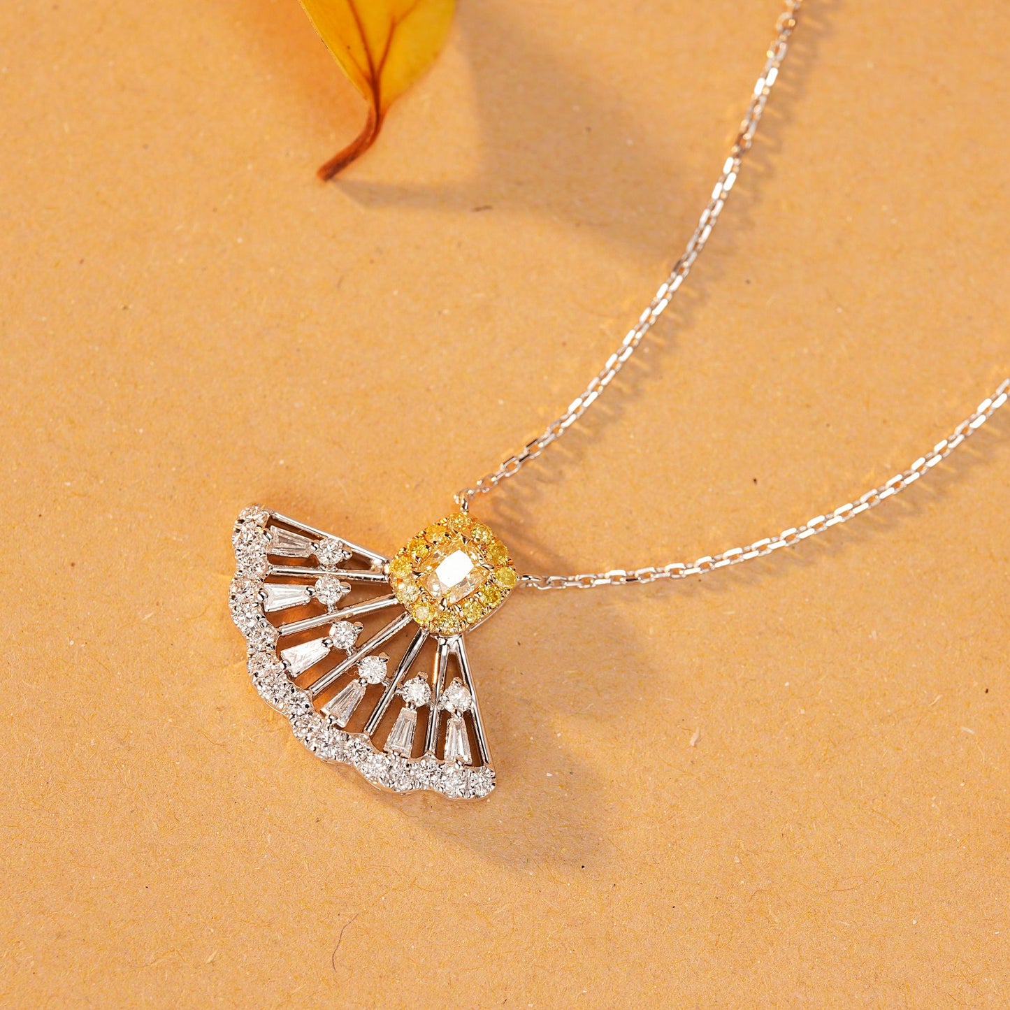 Luxurious Diamond Fan Pendant Jewelry - A Sparkling Choice - Yellow Diamond Pendant