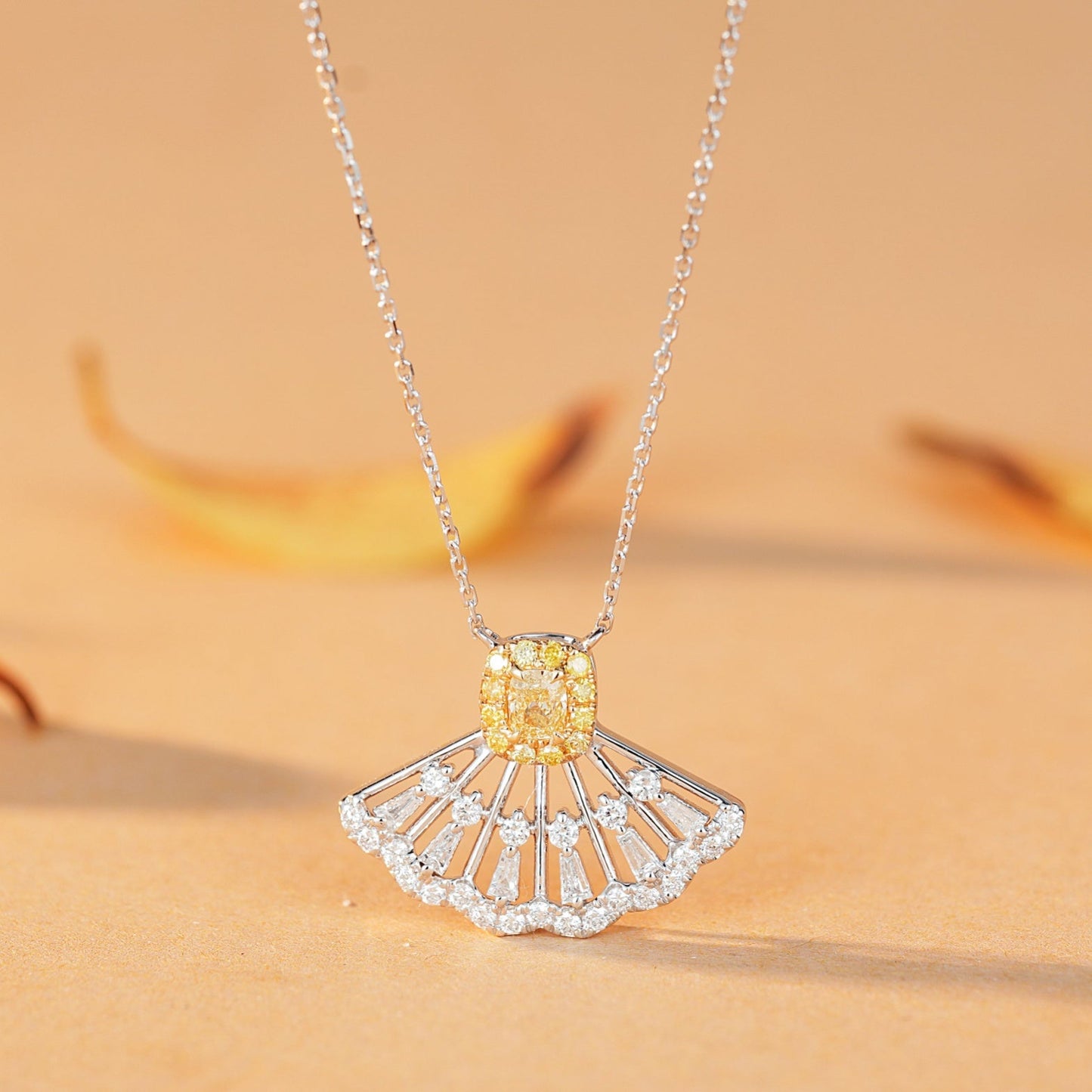 Luxurious Diamond Fan Pendant Jewelry - A Sparkling Choice - Yellow Diamond Pendant