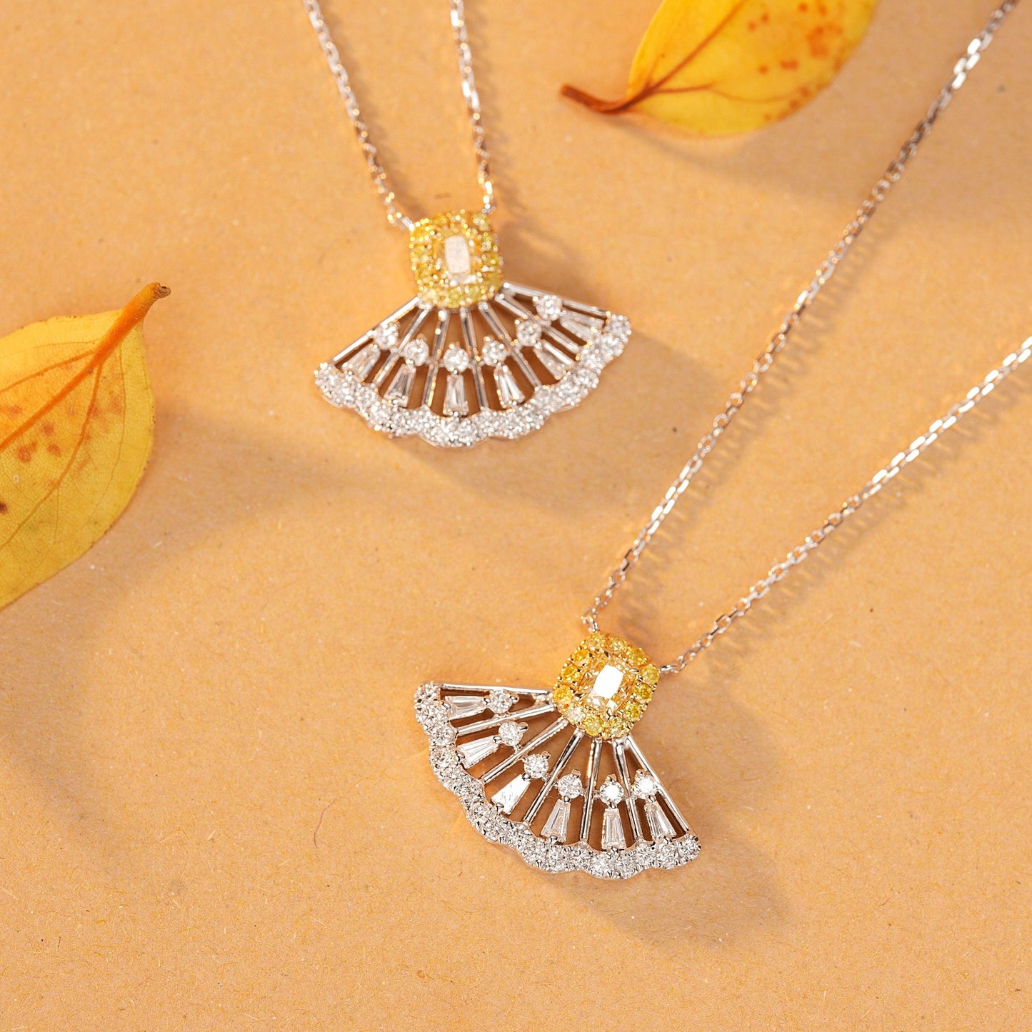 Luxurious Diamond Fan Pendant Jewelry - A Sparkling Choice - Yellow Diamond Pendant