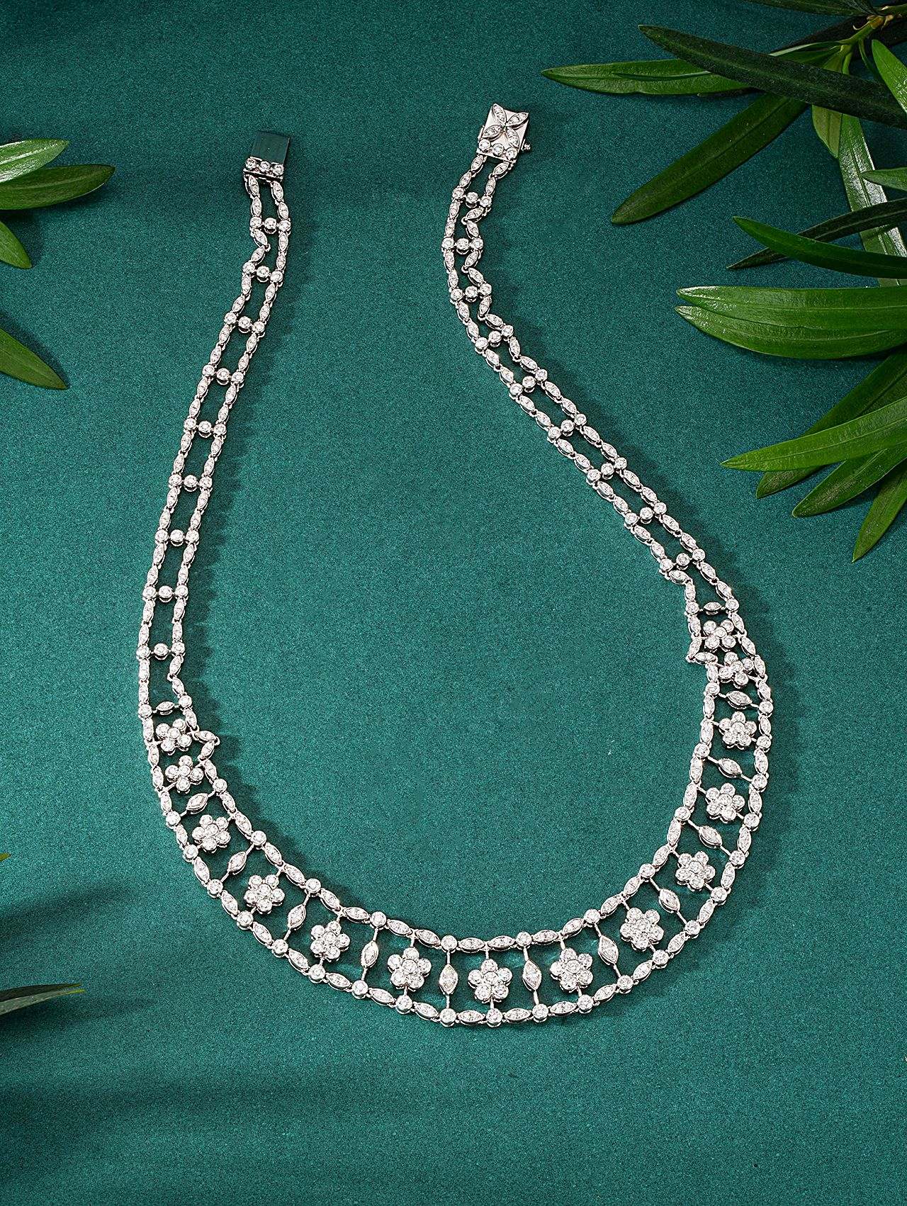 Luxurious Diamond Five-Flower Pendant Necklace - Premium Jewelry - White Diamond Necklace