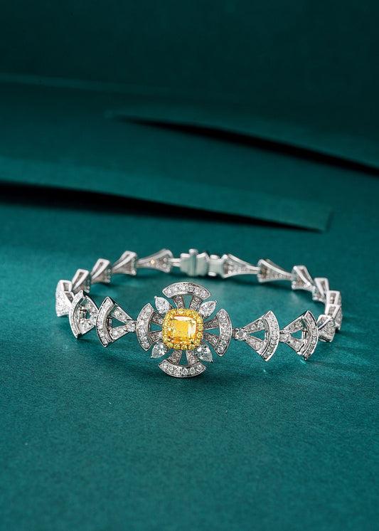 Luxurious Diamond Flower Fan Bracelet - Premium Jewelry Collection - Yellow Diamond Bracelet