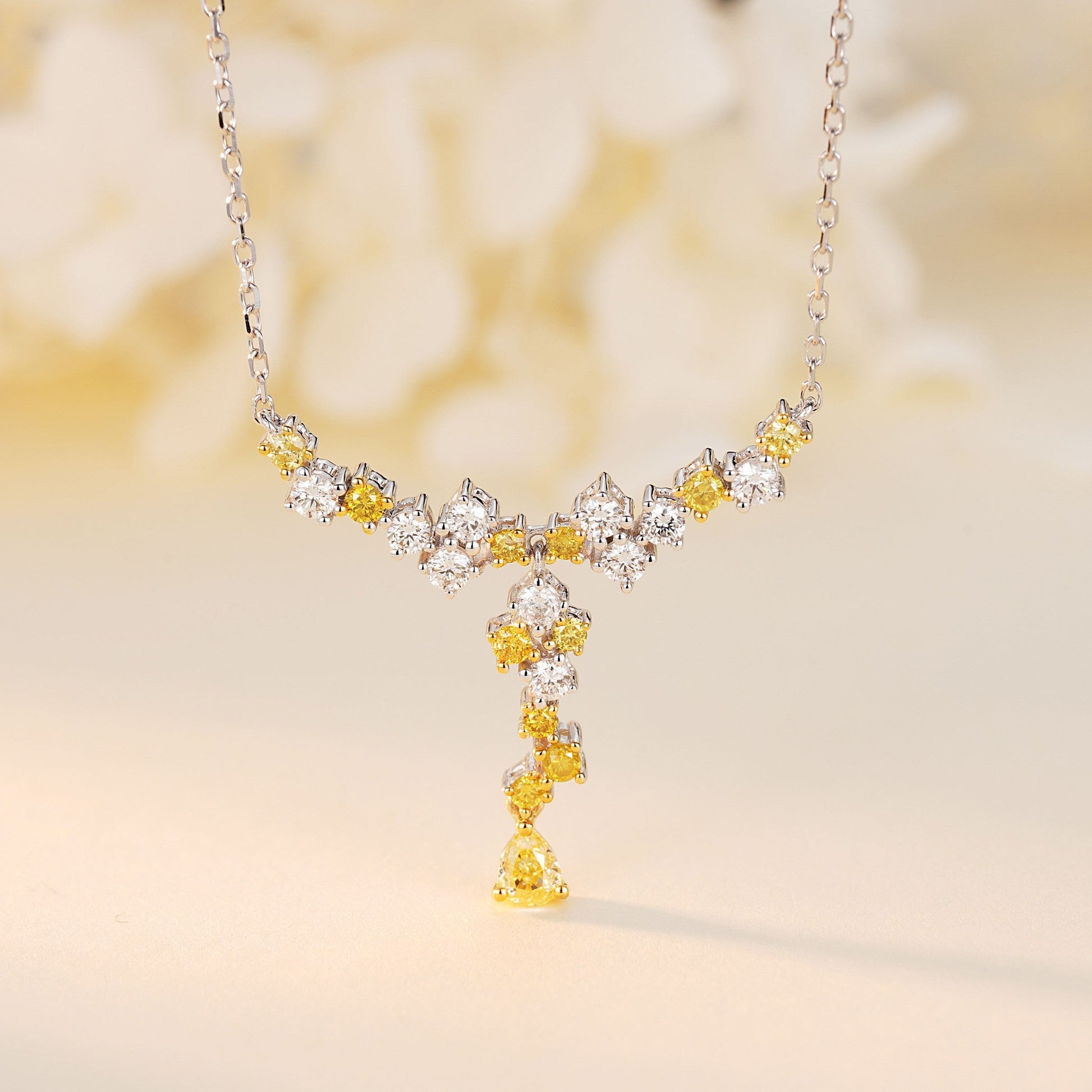 Luxurious Diamond Pendant with Fringe Design - Fine Jewelry Collection - Yellow Diamond Pendant