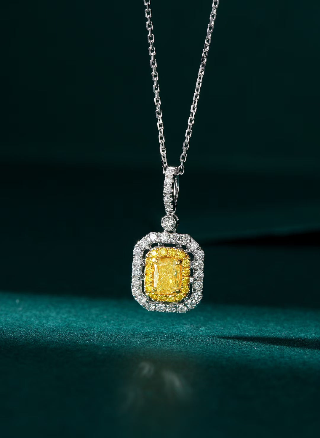 Luxurious Diamond Pillow-Cut Octagonal Pendant Jewelry - Yellow Diamond Pendant