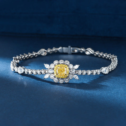 Luxurious Diamond Pillow-Shaped Flower Bracelet - Premium Jewelry - Yellow Diamond Bracelet