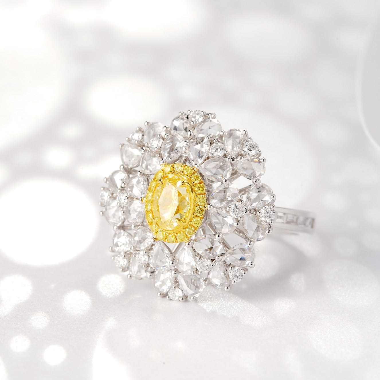 Luxurious Diamond Rose-Shaped Ring - Premium Jewelry - Yellow Diamond Ring