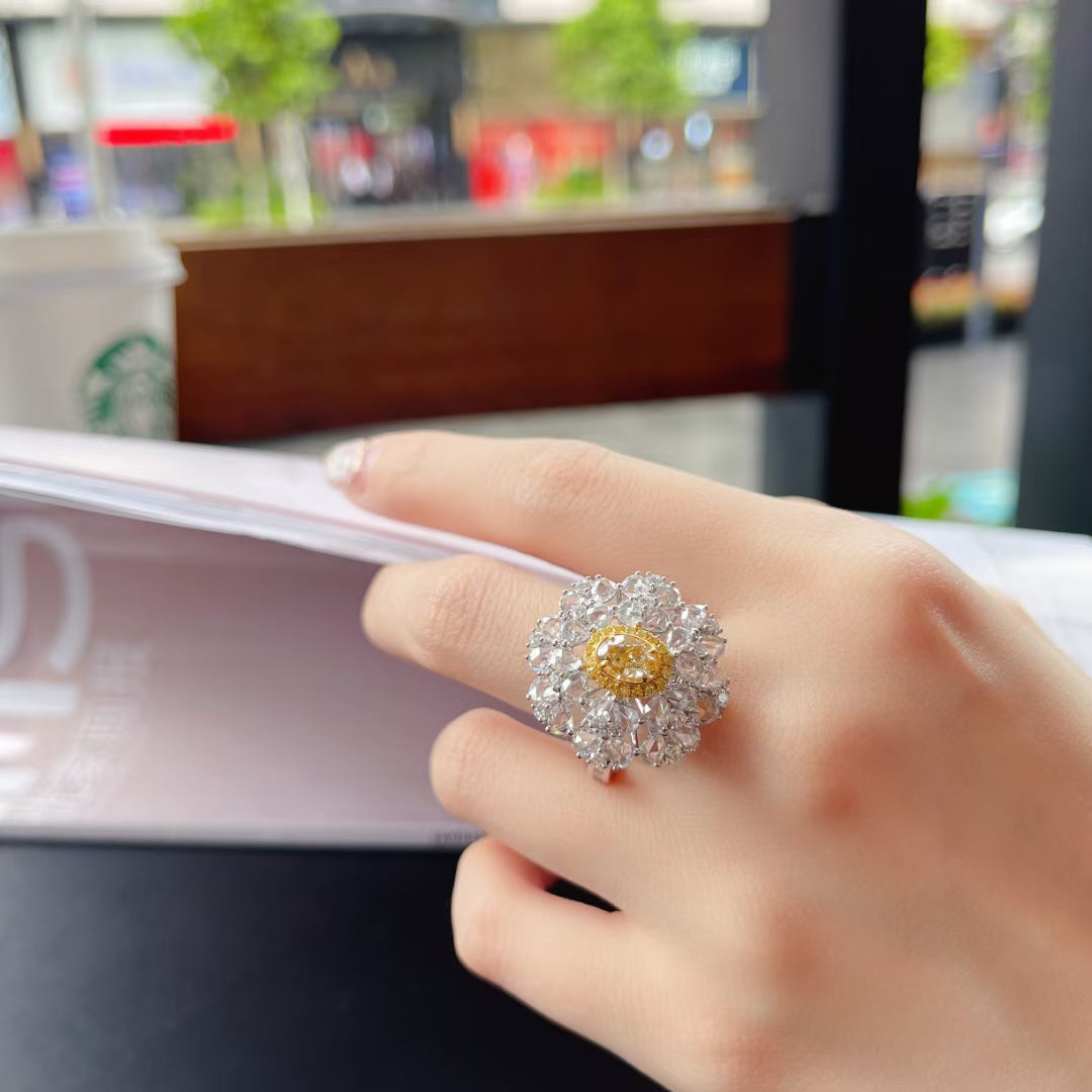 Luxurious Diamond Rose-Shaped Ring - Premium Jewelry - Yellow Diamond Ring