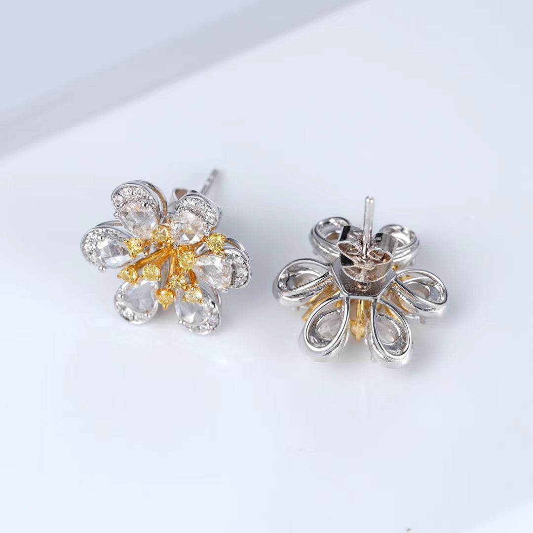 Luxurious Diamond Six-Petal Flower Stud Earrings Jeweler.Jewelry