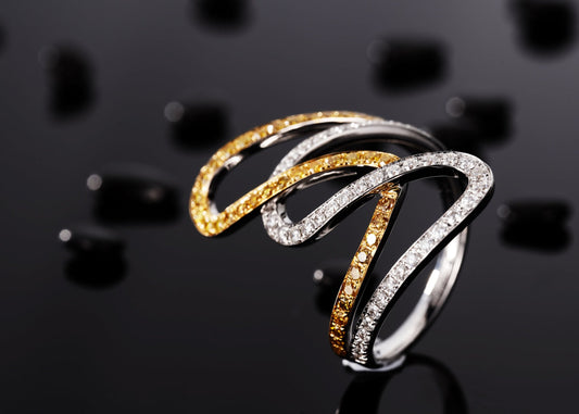 Luxurious Diamond Split-Color S Ring - Premium Jewelry Collection - Yellow Diamond Ring