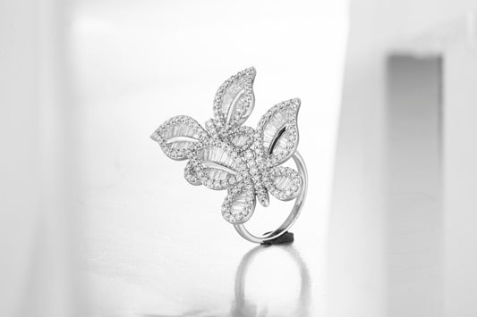 Luxurious Double Butterfly Large Ring - Premium Jewelry - White Diamond Ring