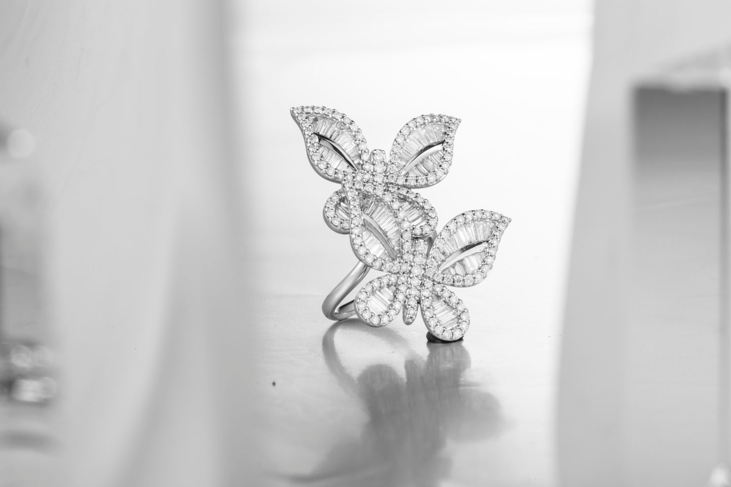 Luxurious Double Butterfly Large Ring - Premium Jewelry - White Diamond Ring