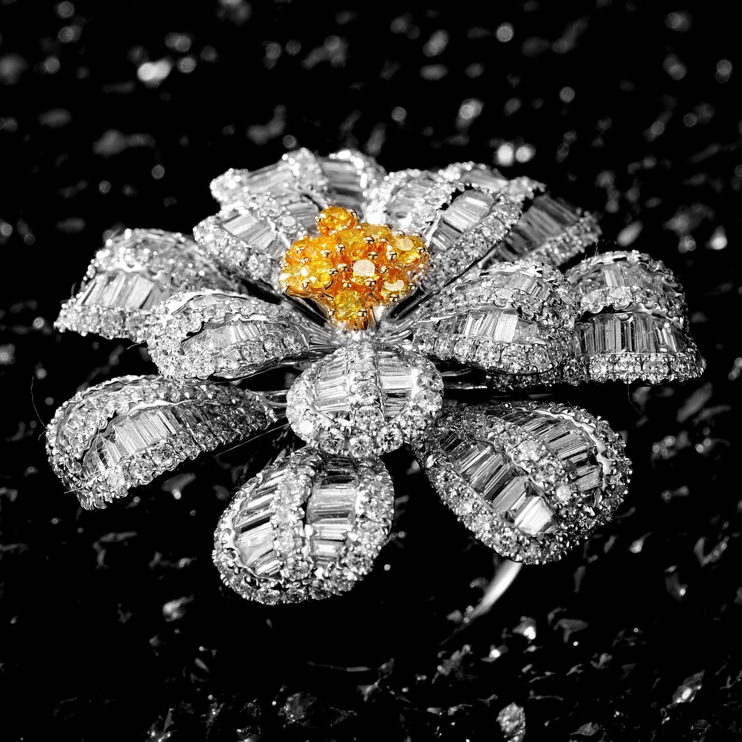 Luxurious Double-Layer T-Square Flower Large Ring - Premium Jewelry - Yellow Diamond Ring