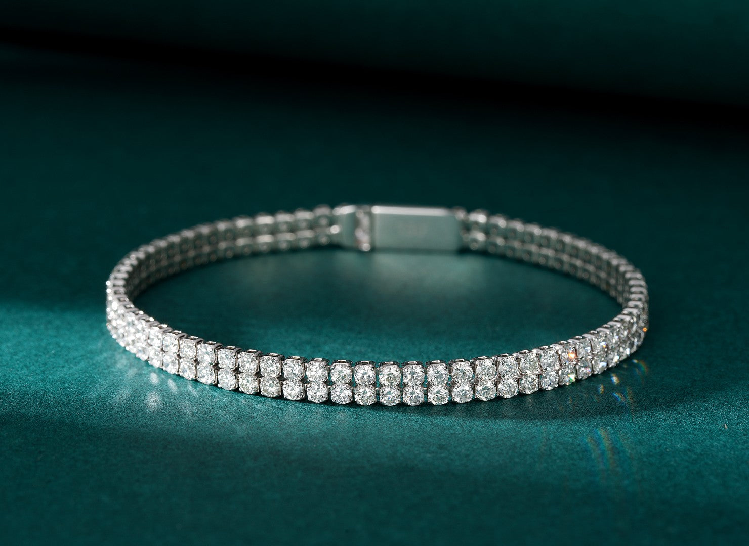 Luxurious Double Row Round Diamond Large Bracelet - Premium Jewelry - White Diamond Bracelet