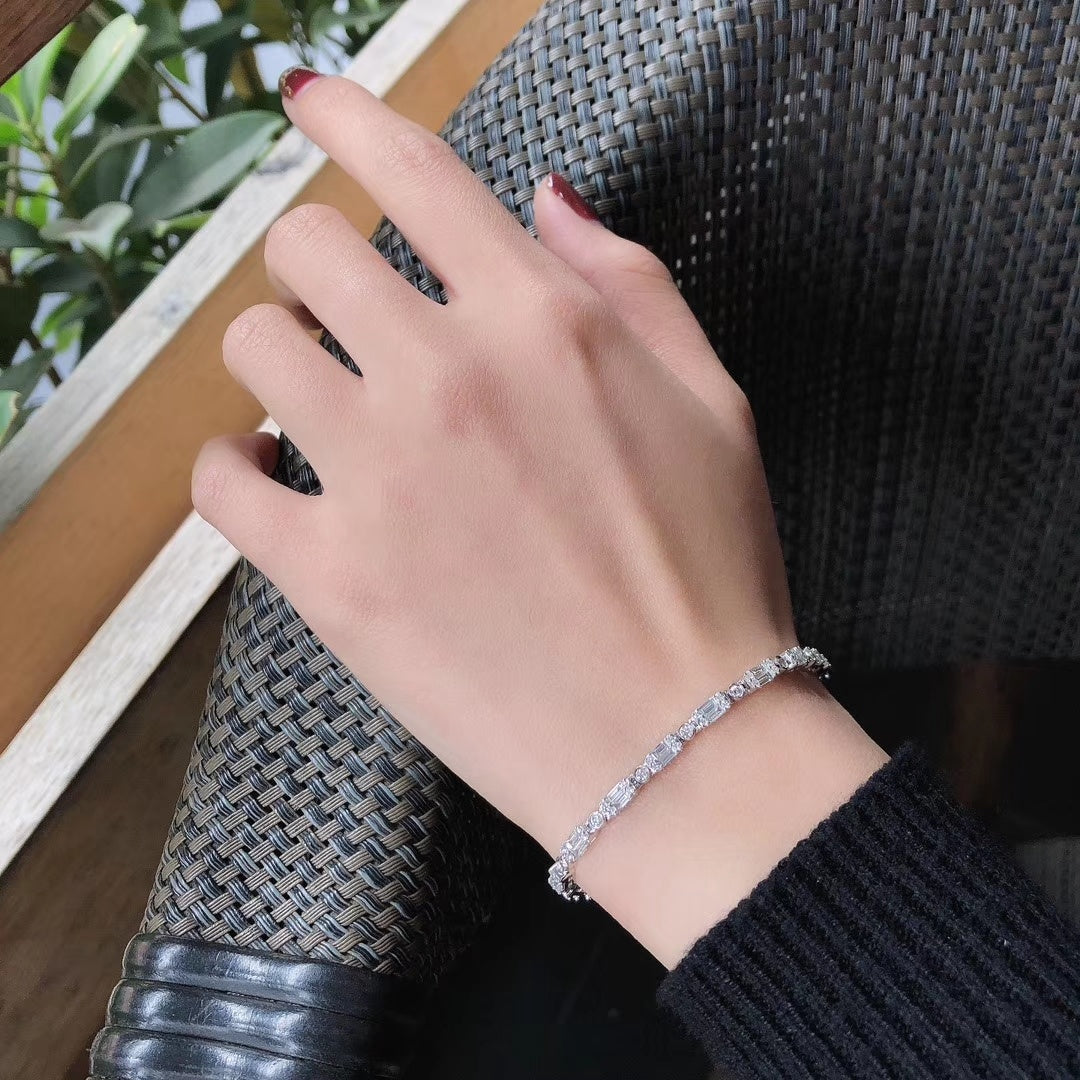 Luxurious Double Straight T-Square Bracelet - Premium Jewelry - White Diamond Bracelet