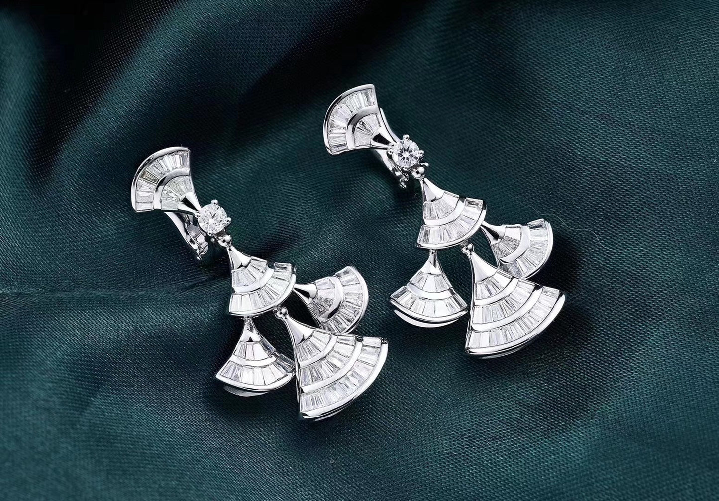 Luxurious Fan-Shaped Earrings with Diamond Accent – Fine Jewelry - Jeweler.Jewelry