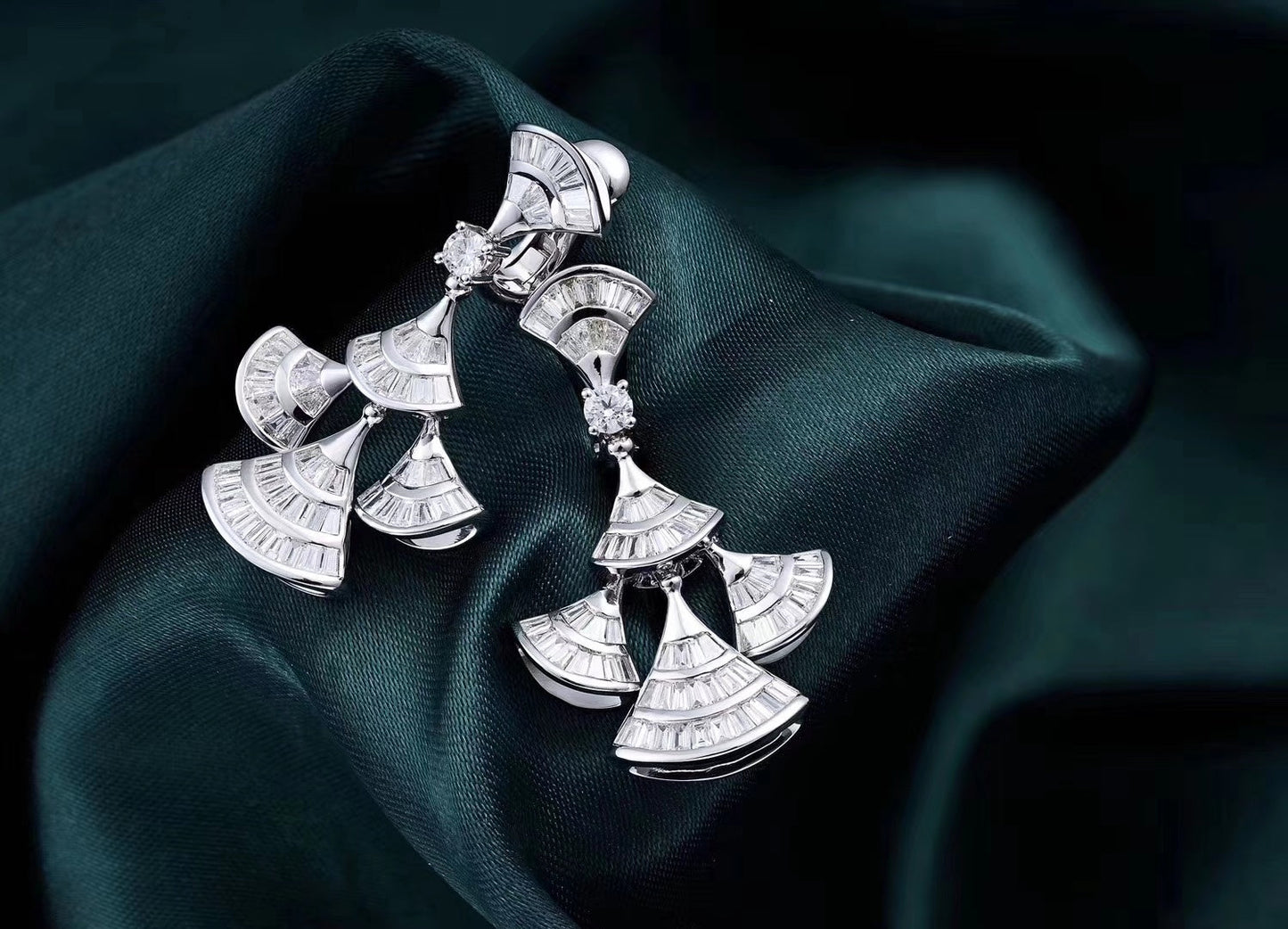 Luxurious Fan-Shaped Earrings with Diamond Accent – Fine Jewelry - Jeweler.Jewelry