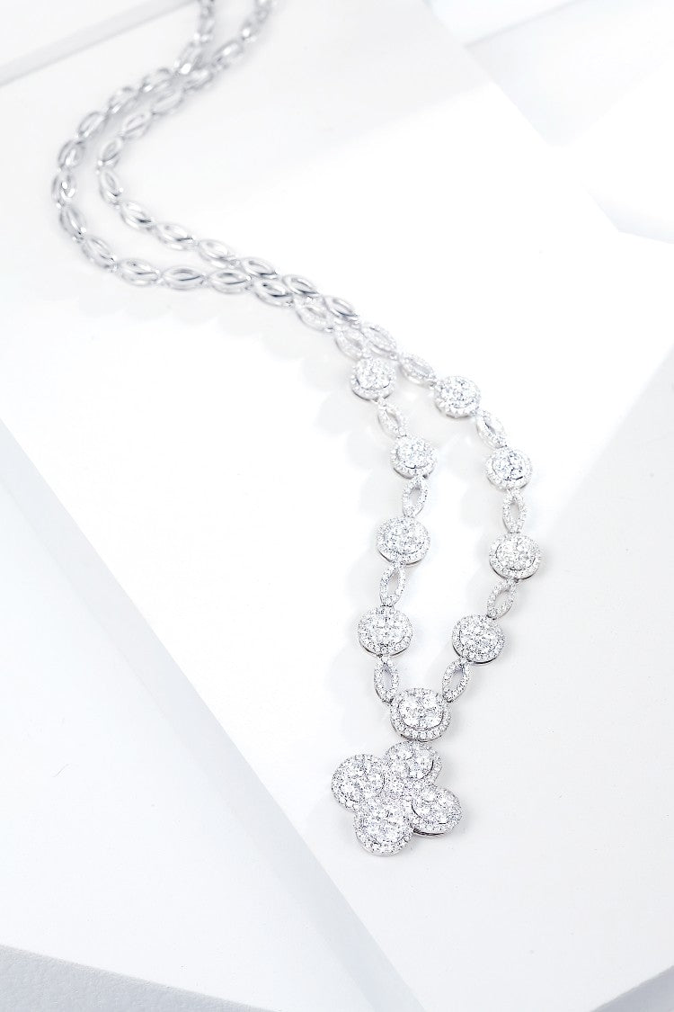 Luxurious Four-Leaf Round Diamond Pendant Necklace - Premium Jewelry - White Diamond Set System