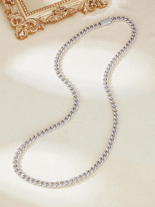 Luxurious Full Diamond Cuban Link Chain Jewelry - White Diamond Necklace