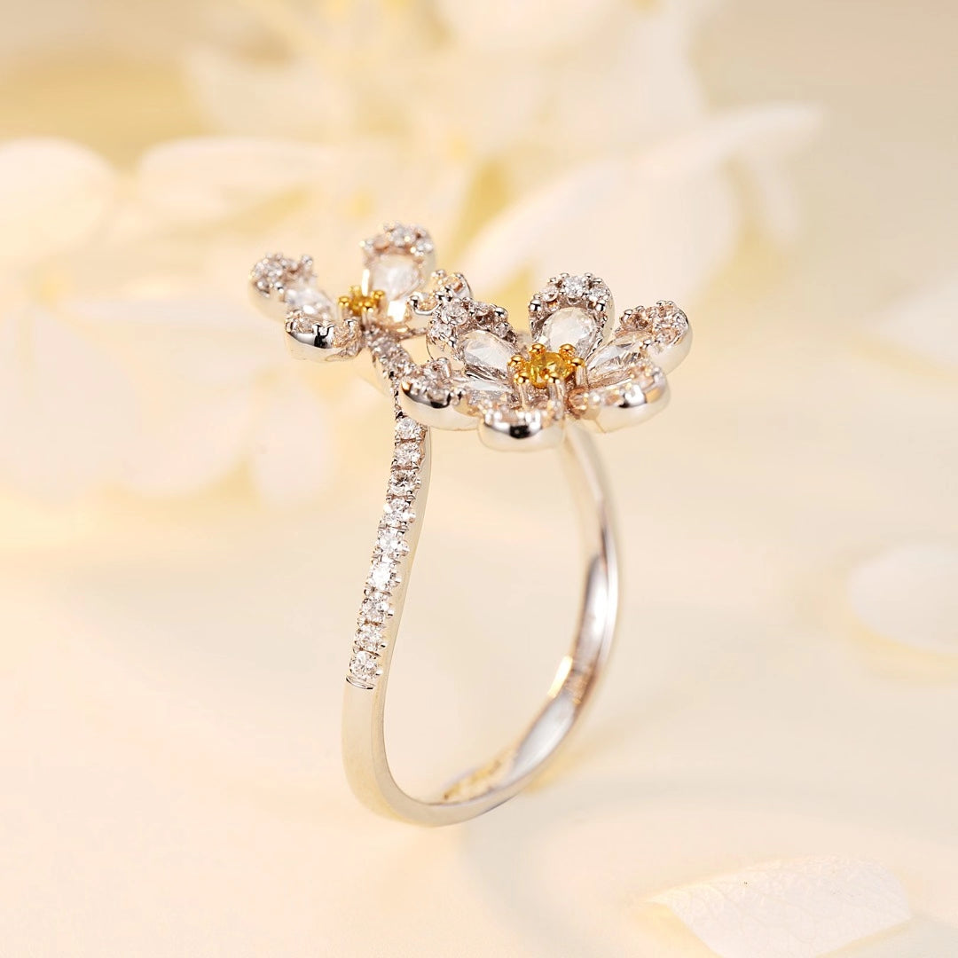 Luxurious New Diamond Yellow Rose Double Flower Ring - Fine Jewelry - Yellow Diamond Ring