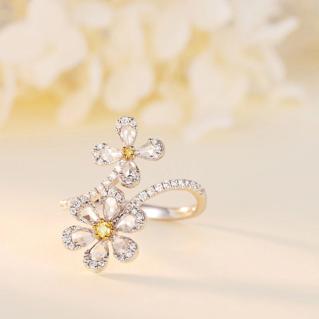 Luxurious New Diamond Yellow Rose Double Flower Ring - Fine Jewelry - Yellow Diamond Ring