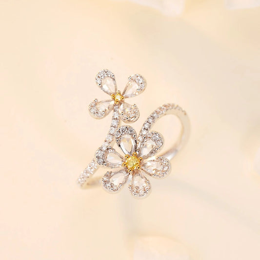 Luxurious New Diamond Yellow Rose Double Flower Ring - Fine Jewelry - Yellow Diamond Ring