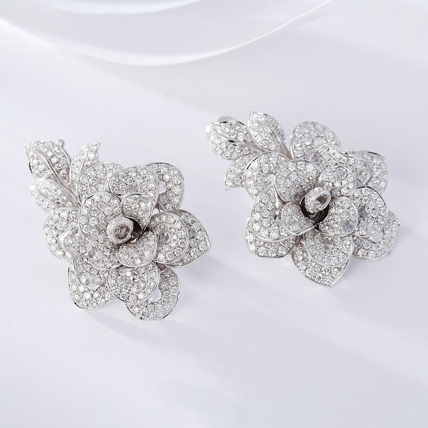 Luxurious Rose Jewelry Set - Earrings & Ring | Wholesale Jewelry - White Diamond Ring