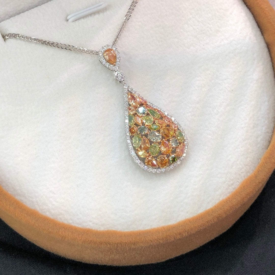 Luxurious Seven-Color Diamond Pendant and Earring Set - Premium Jewelry Collection - Yellow Diamond Pendant