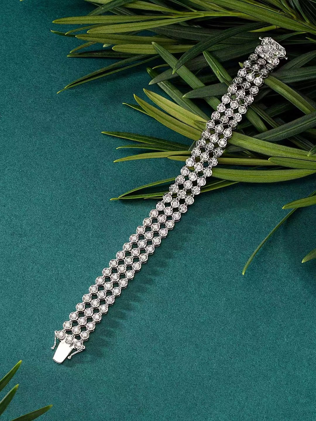 Luxurious Three-Row Diamond Bracelet - Premium Jewelry Collection - White Diamond Bracelet