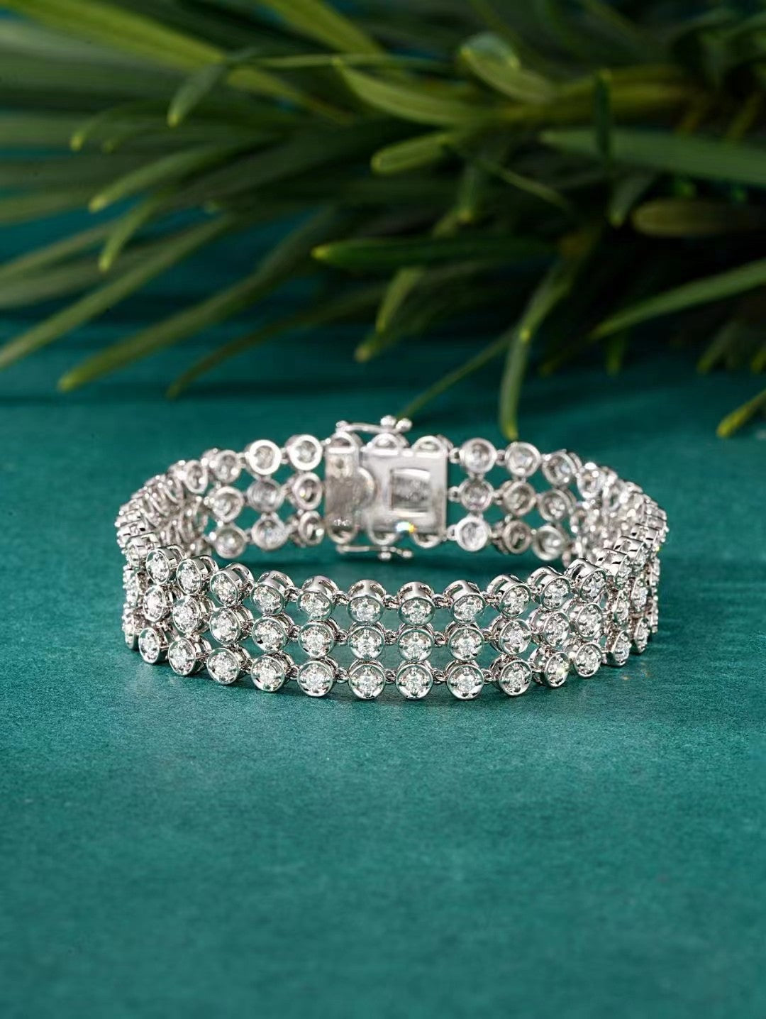 Luxurious Three-Row Diamond Bracelet - Premium Jewelry Collection - White Diamond Bracelet