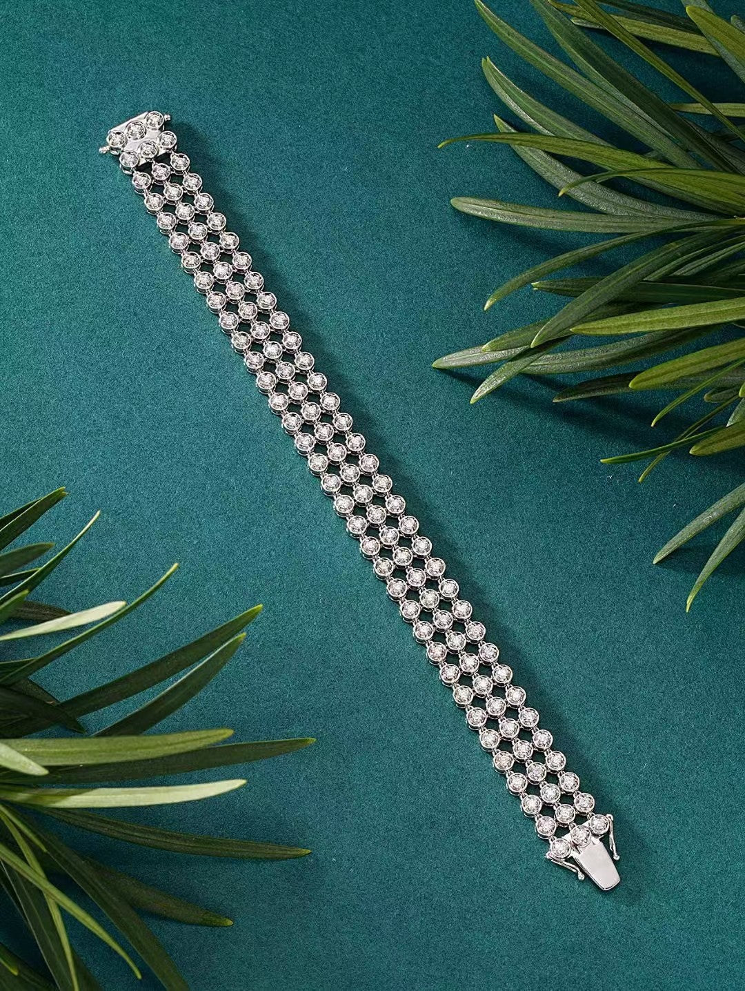 Luxurious Three-Row Diamond Bracelet - Premium Jewelry Collection - White Diamond Bracelet