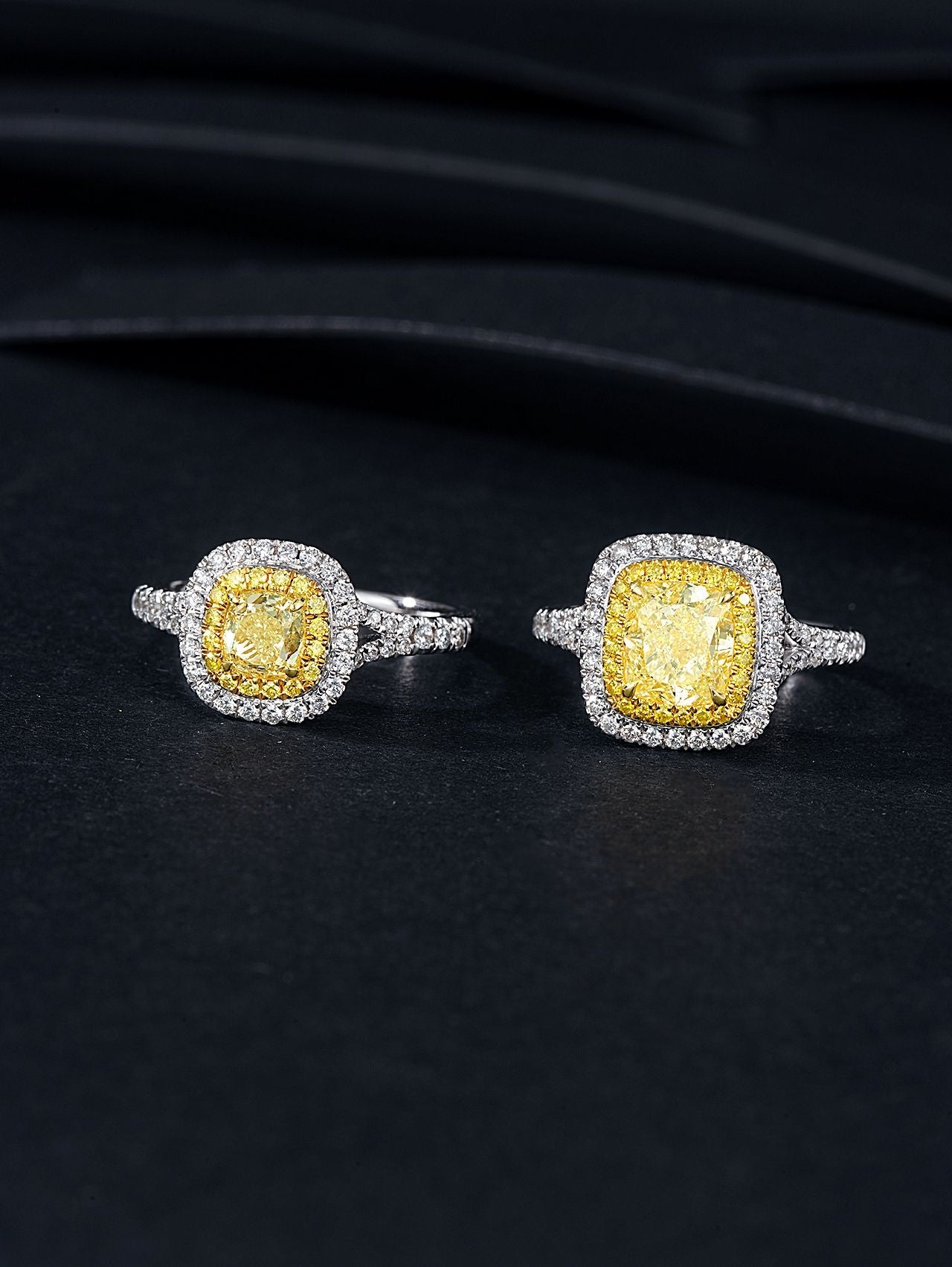 Luxurious Yellow Diamond 2-Carat Y-Arm Cushion Ring Jewelry - Yellow Diamond Ring