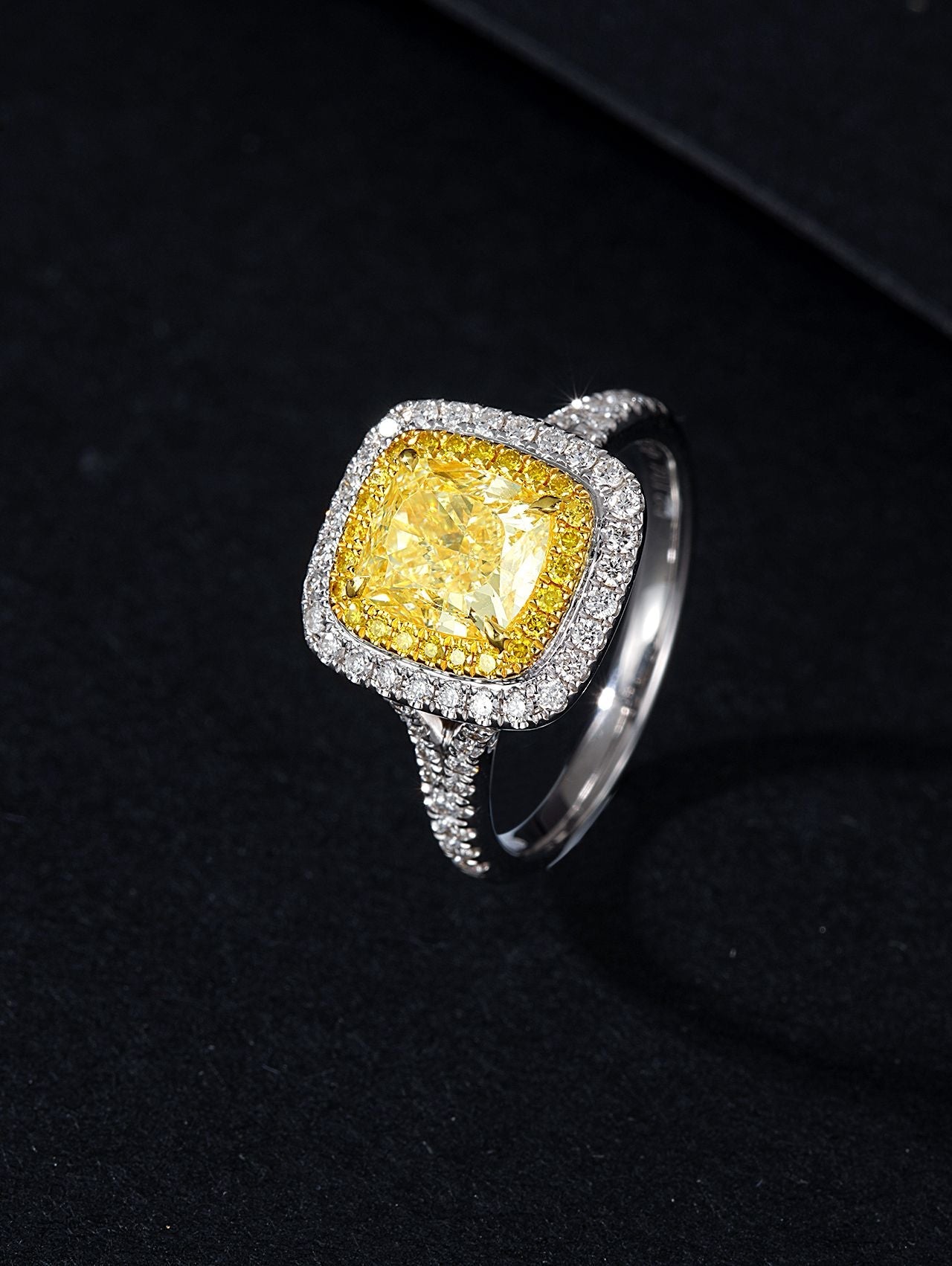 Luxurious Yellow Diamond 2-Carat Y-Arm Cushion Ring Jewelry - Yellow Diamond Ring