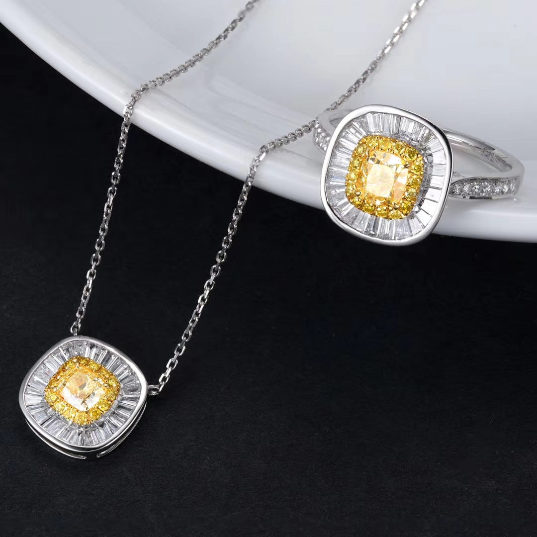 Luxurious Yellow Diamond Cushion-Cut Pendant Jewelry - Yellow Diamond Pendant