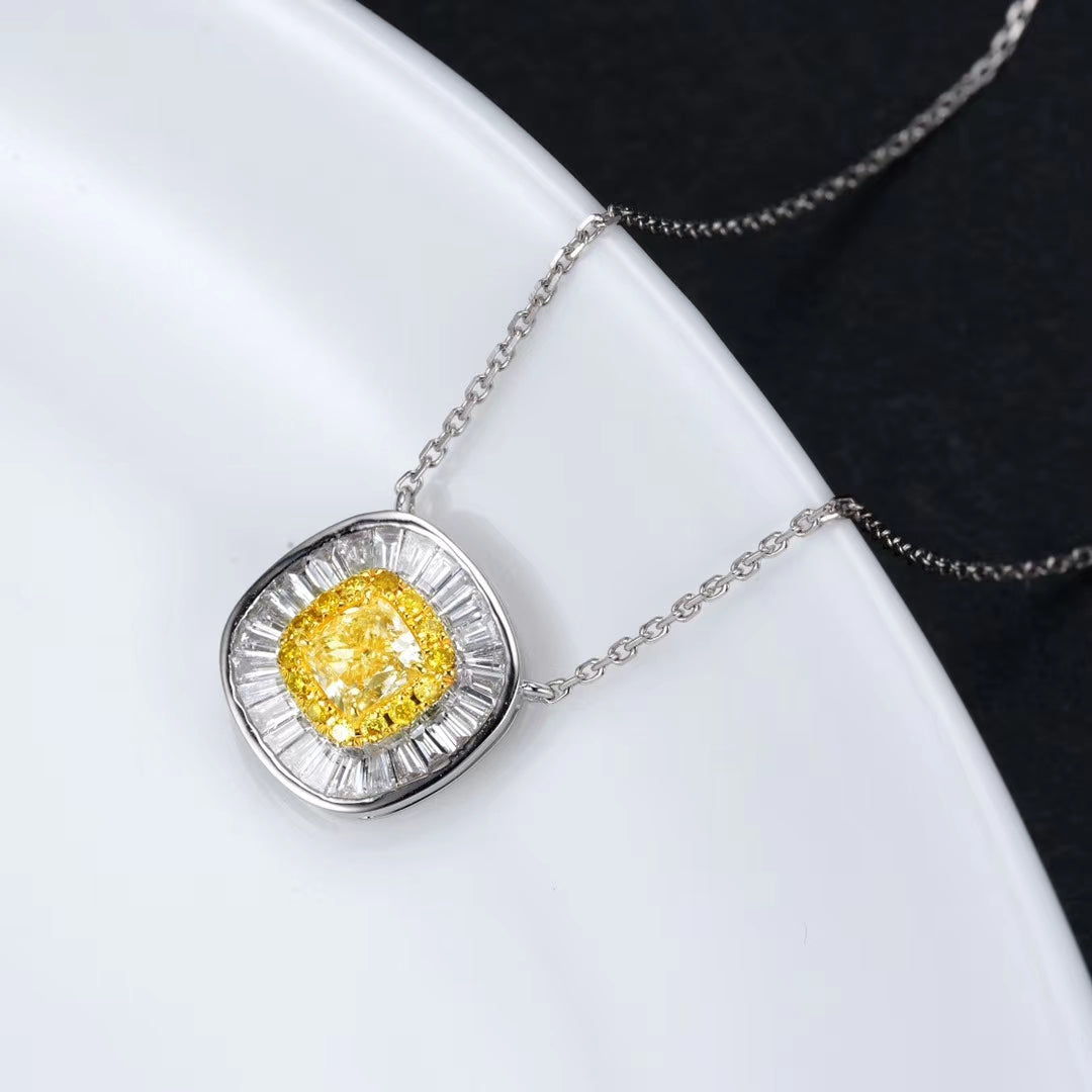 Luxurious Yellow Diamond Cushion-Cut Pendant Jewelry - Yellow Diamond Pendant