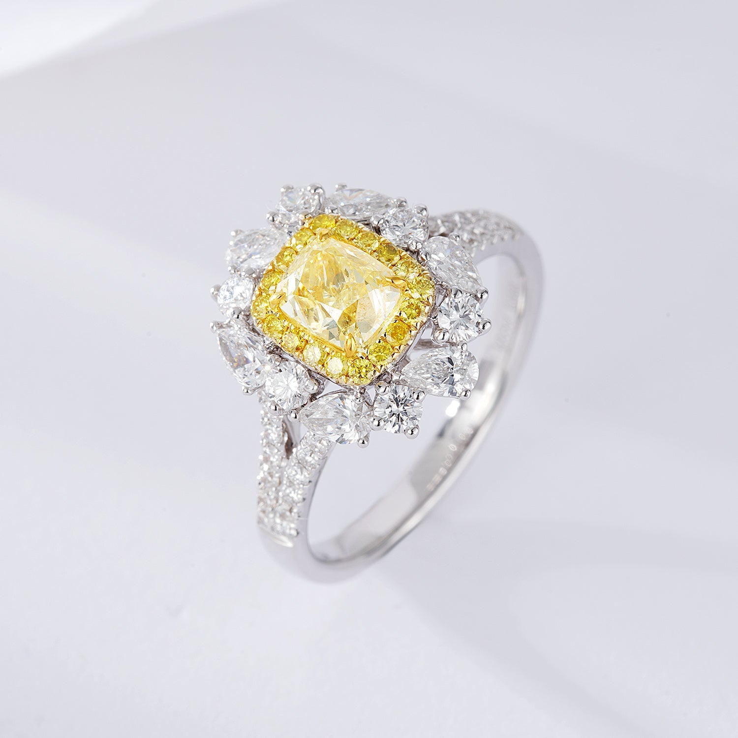 Luxurious Yellow Diamond Cushion-Cut Teardrop Y-Arm Ring - Premium Jewelry - Yellow Diamond Ring